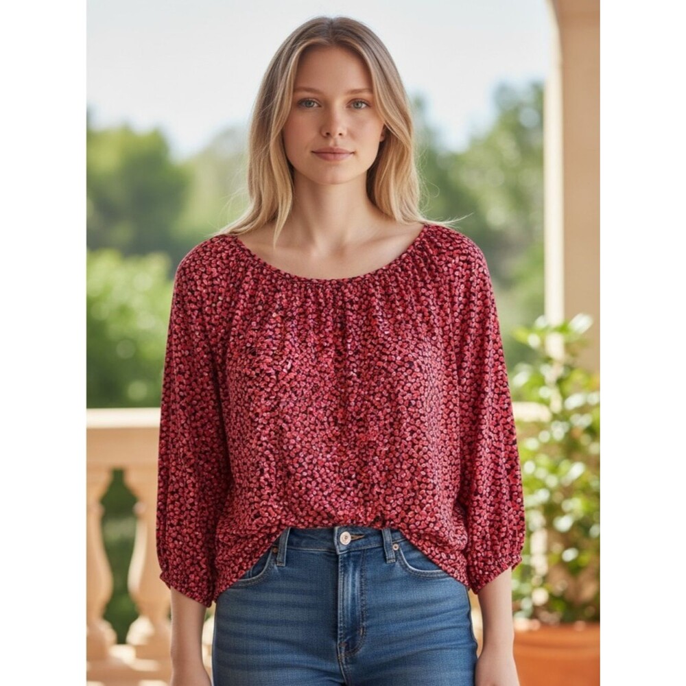 MICHAEL Michael Kors Red Pink Black Printed Blouse XL